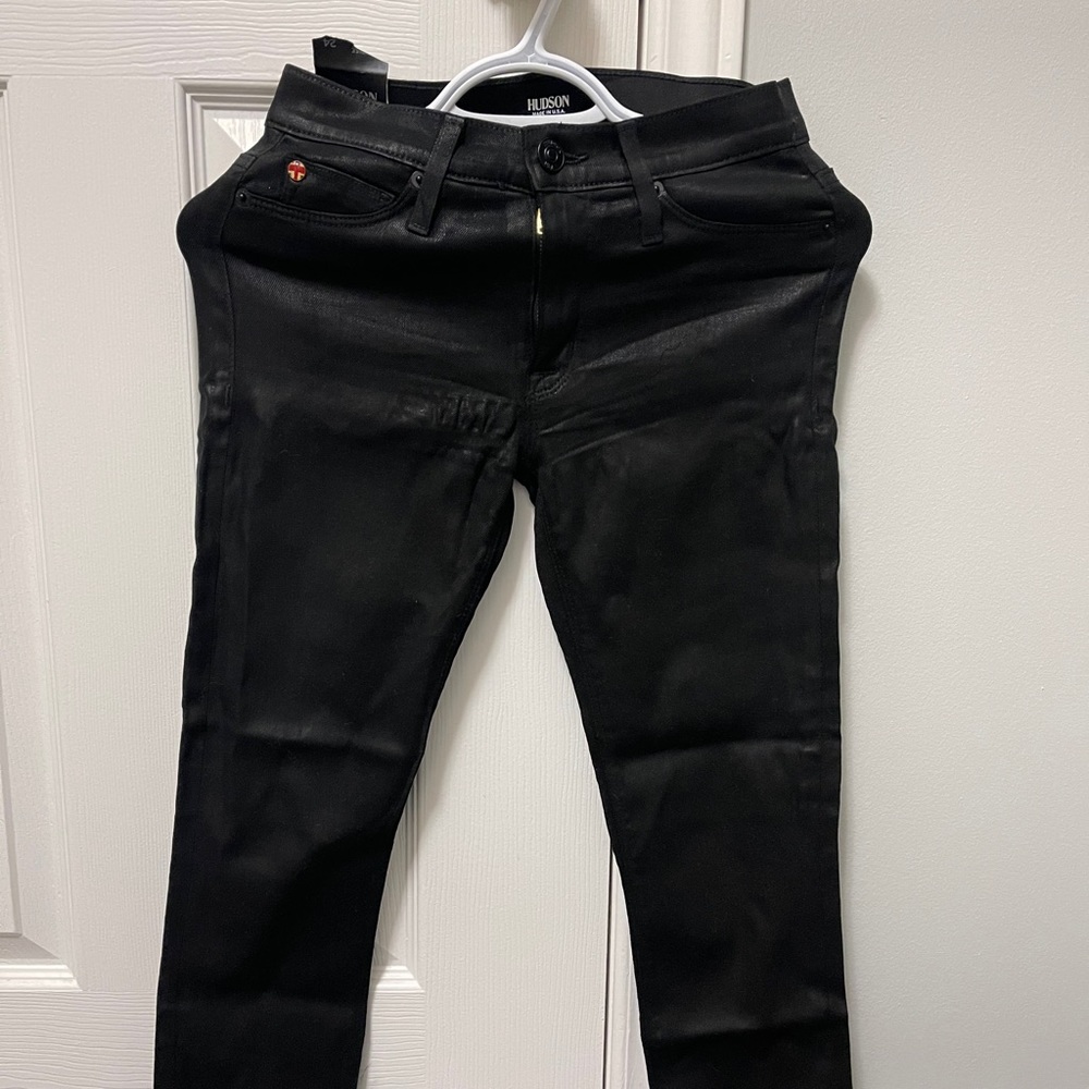 Hudson coated black skinny jeans